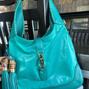 Gucci Turquoise Green Jackie O Tassel Hobo Bag